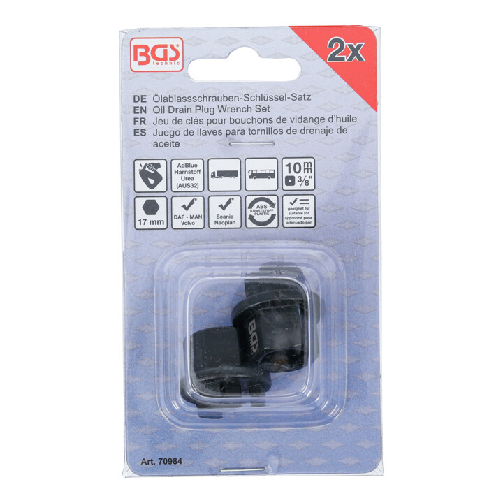 BGS Sleutelset voor olie-aftappluggen | voorr DAF, MAN, Volvo, Scania, Neoplan | 2-dlg.