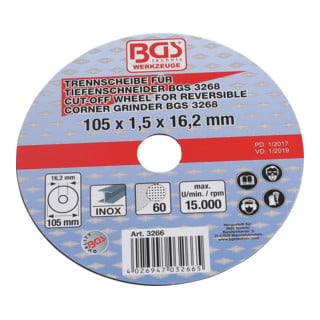 BGS Snijschijf voor BGS diepteschaar Ø 105 x 1,5 x 16,2 mm