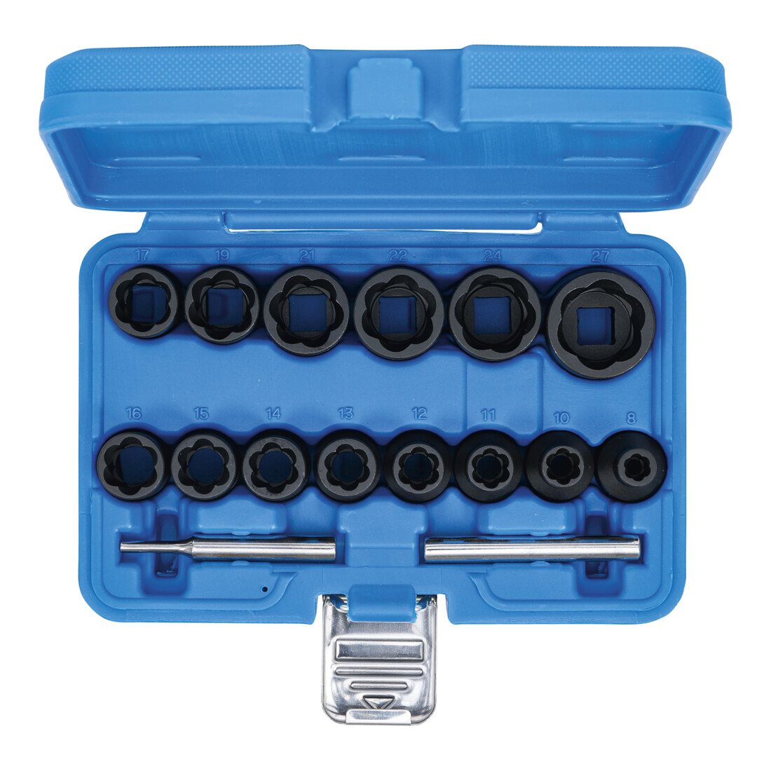 BGS Speciale dopsleutelset / schroefuittrekker aandrijving vierkantaandrijving 12,5 mm SW 8 - 27 mm 16 dlg.