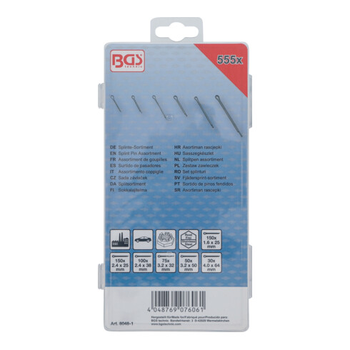 BGS Splintenset, roestvrij staal, Ø 1,6 - 4,0 mm, 555-dlg.