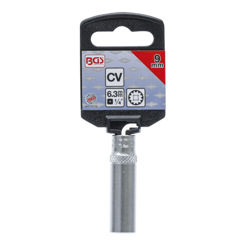 BGS Steckschlüssel-Einsatz Gear Lock, tief 10159, Antrieb Innenvierkant 6,3 mm (1/4"), SW 9 mm