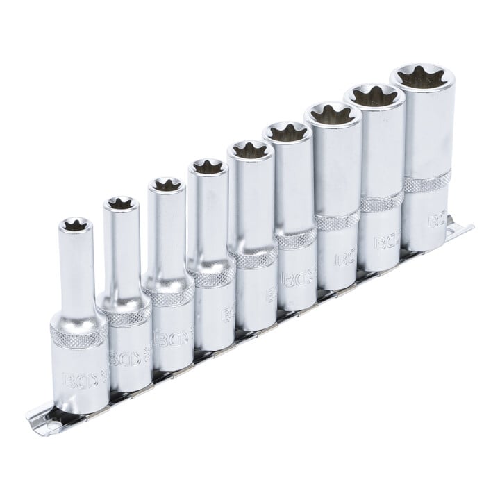 BGS Steckschlüssel-Einsatz-Satz E-Profil, tief Antrieb Innenvierkant 12,5 mm (1/2 Zoll) SW E10 - E24 9 teilig