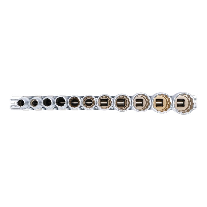 BGS Steckschlüssel-Einsatz-Satz Zwölfkant, tief Antrieb Innenvierkant 10 mm (3/8 Zoll) Zollgrößen 11 teilig