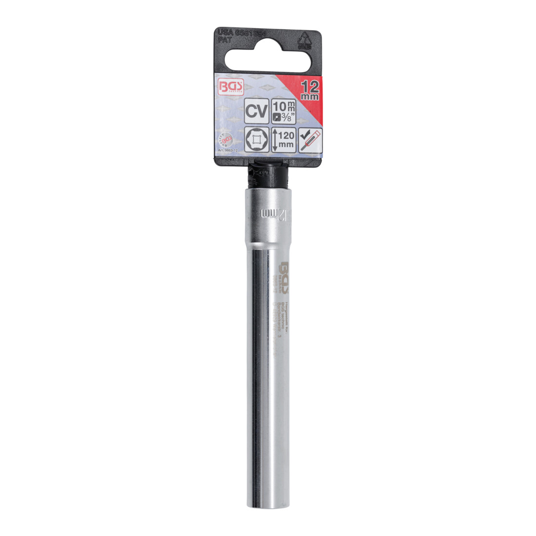 BGS Steckschlüssel-Einsatz Sechskant, extra tief 9863-12, Antrieb Innenvierkant 10 mm (3/8"), 12 mm