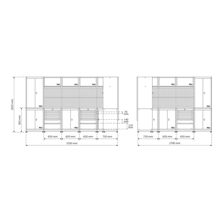BGS Système d'armoire murale, atelier, bois, 8 modules