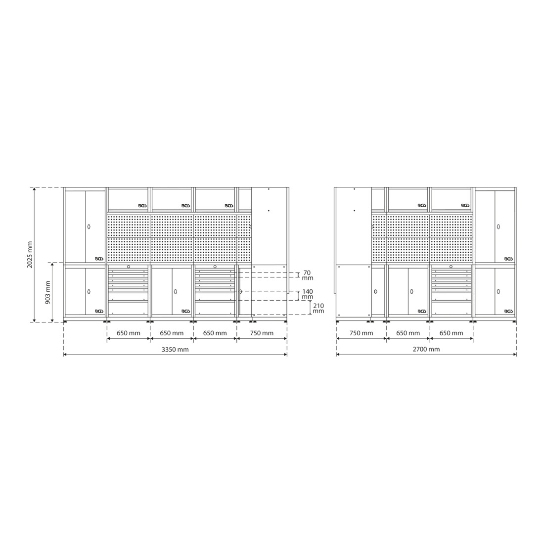 BGS Système d'armoire murale, atelier, bois, 8 modules