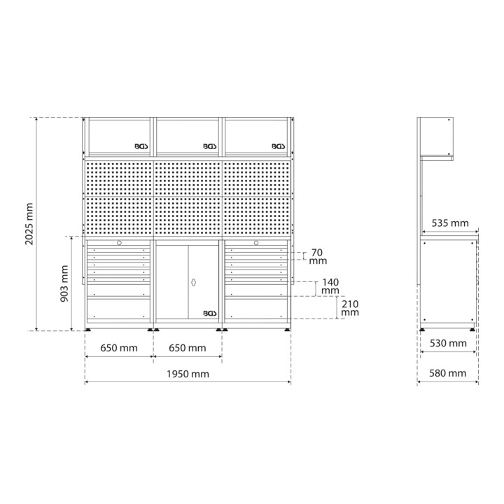 BGS Système mural de rangement, pack de démarrage, bois, 3 modules