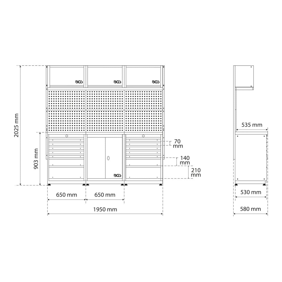 BGS Système mural de rangement, pack de démarrage, bois, 3 modules