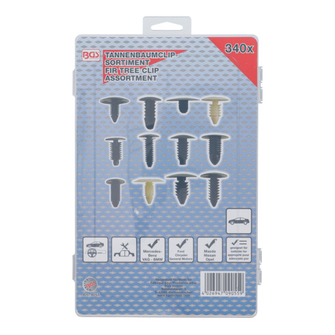 BGS Tannenbaumclip-Sortiment für GM, VW, Chrysler, BMW, Nissan Ford 9055, 340-tlg.
