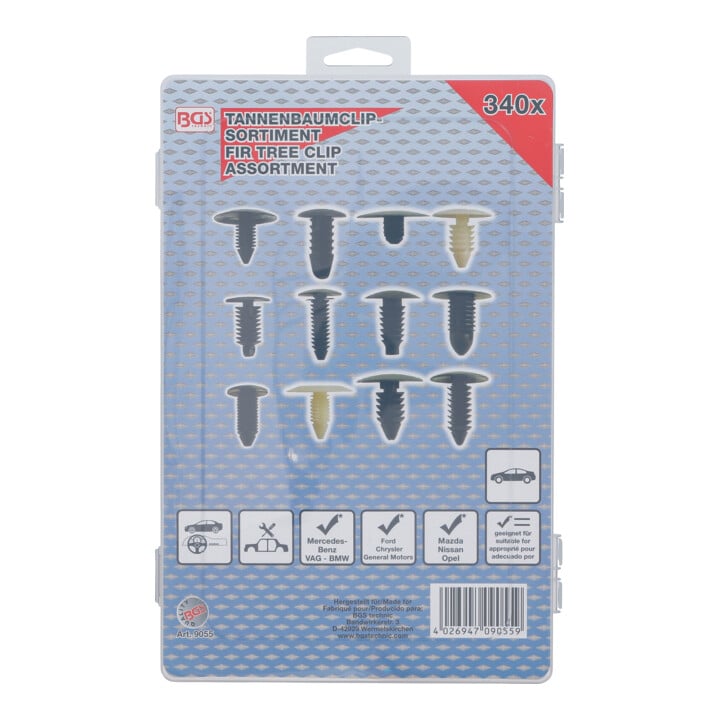 BGS Tannenbaumclip-Sortiment für GM, VW, Chrysler, BMW, Nissan Ford 9055, 340-tlg.