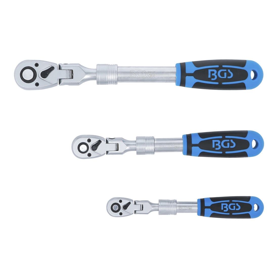 BGS Umschaltknarren-Satz ausziehbar, abwinkelbar 6,3 mm (1/4") - 10 mm (3/8") - 12,5 mm (1/2") 3-tlg.