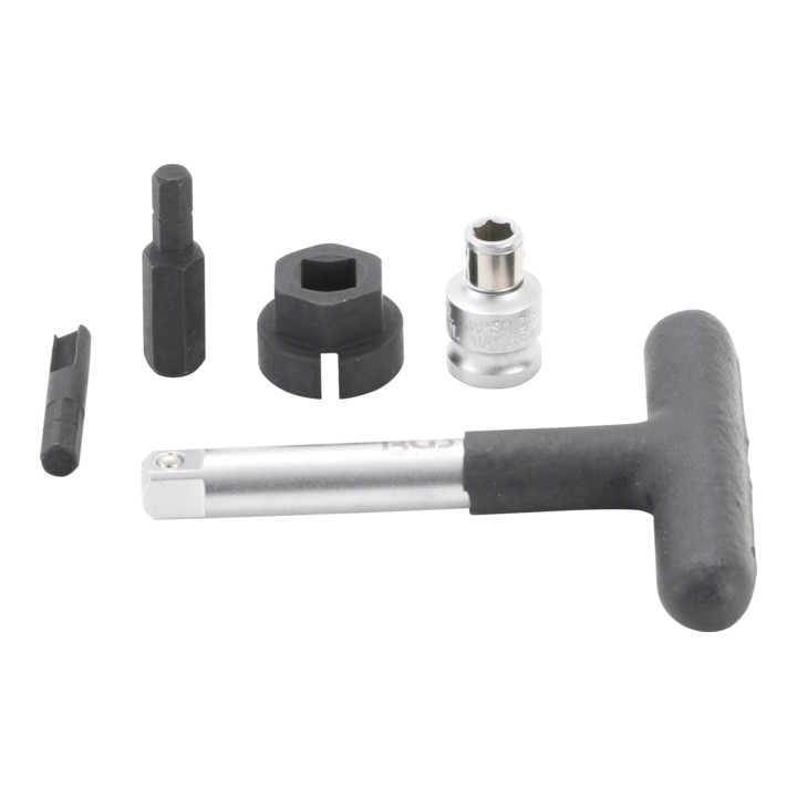 BGS Universal-Öldienst-Schlüssel-Satz für Kunststoff-Ölablassschrauben Antrieb Außensechskant 6,3 mm (1/4 Zoll) / Abtrieb Außenvierkant 10 mm (3/8 Zoll) 5 teilig