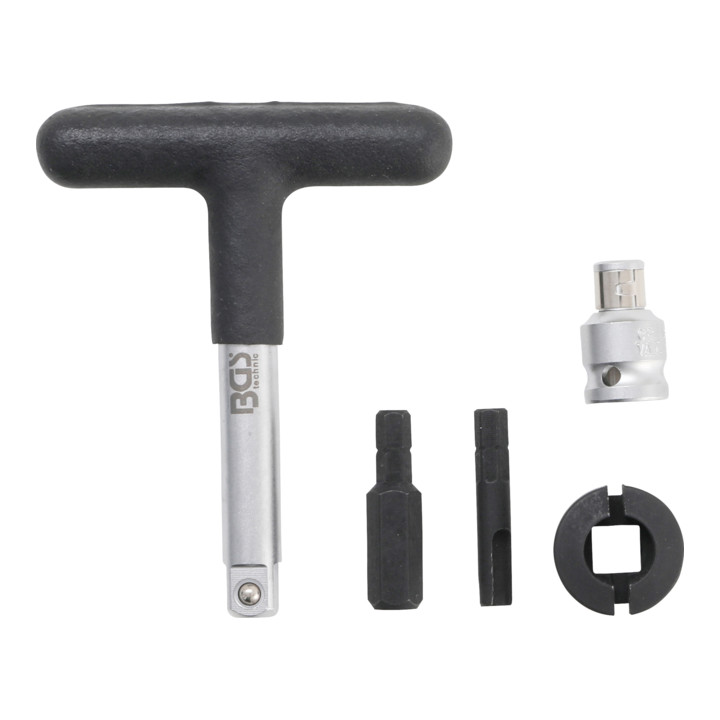 BGS Universele olie service steeksleutelset voor kunststof olieaftappluggen Aandrijving buitenzeskant 6,3 mm (1/4 inch) / uitgang buitenvierkant 10 mm (3/8 inch) 5 delig