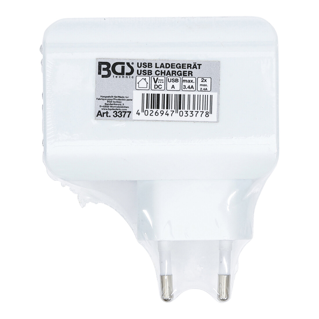 BGS Universele USB-oplader | 3 USB-poorten | max 3,4 A totaal max 2,4 A/ USB | 110 - 240 V