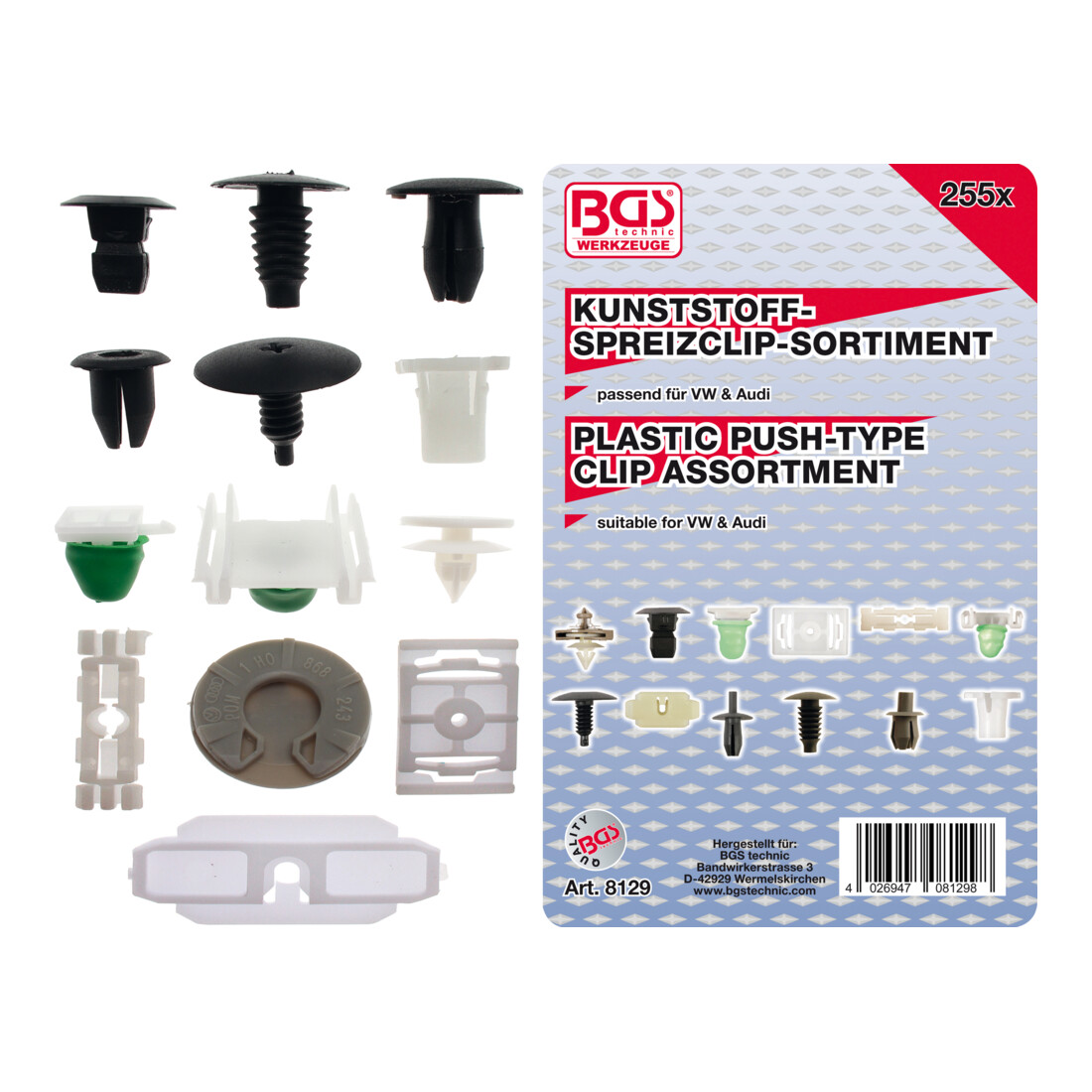 BGS Verkleidungs-Clip-Sortiment für VW Fahrzeuge 8129, 255-tlg.