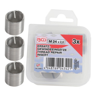 BGS vervangingsdraad inzetstukken M24 x 2,0 mm, 3 delig.
