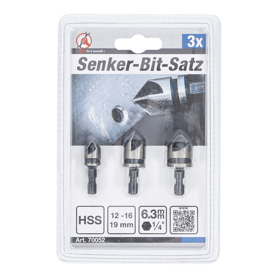 BGS Verzink-bitset | HSS | 6,3 mm (1/4") | 12 - 16 - 19 mm | 3-dlg.