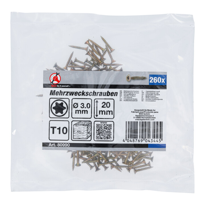 BGS Vis multifonctions profil en T (pour TX) T10 3,0 x 20 mm 260 pièces