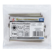 BGS Vis multifonctions profil en T (pour TX) T30 6,0 x 120 mm 18 pièces-3