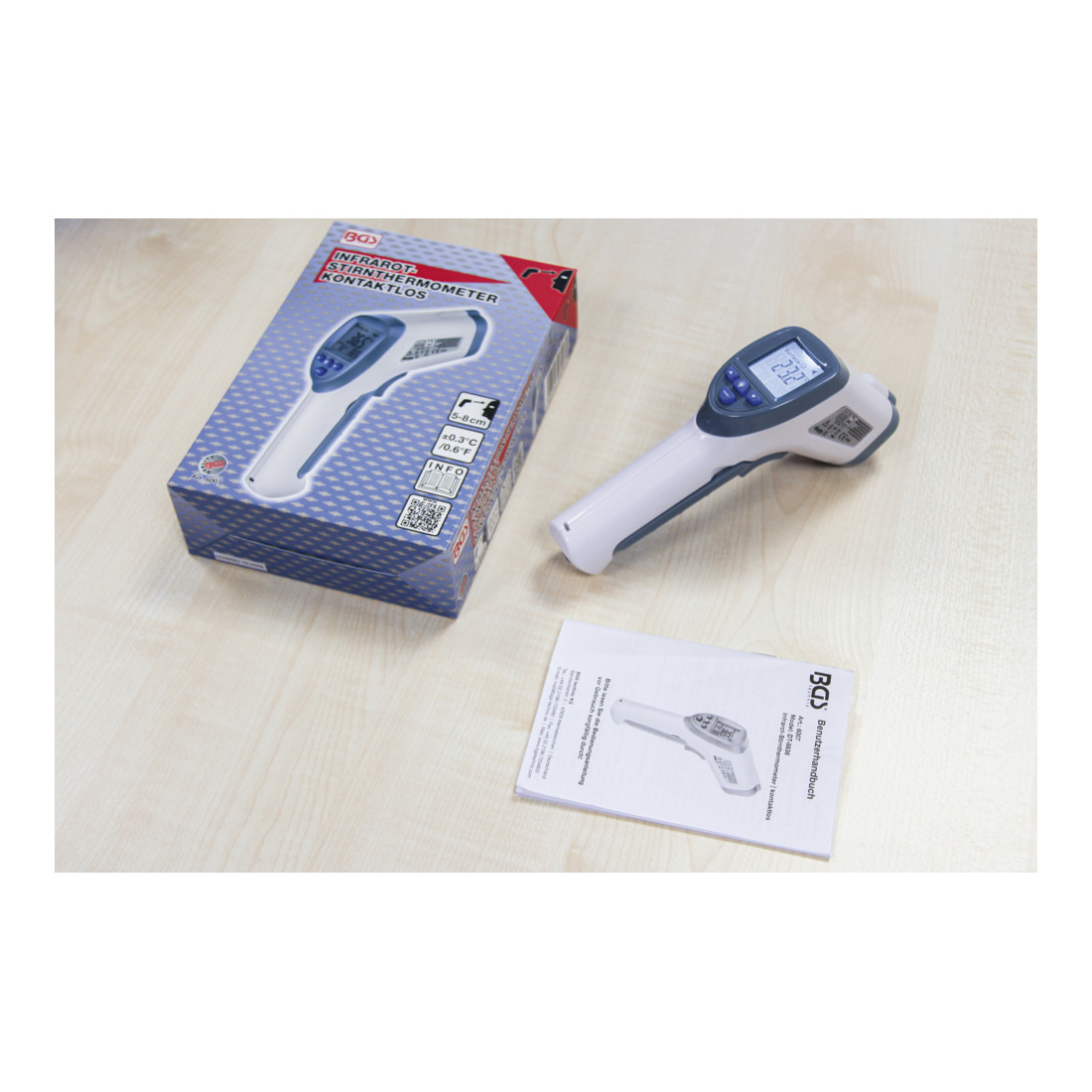 BGS Voorhoofdkoortsthermometer contactloos, infrarood voor personen + objectmeting 0 - 100°.