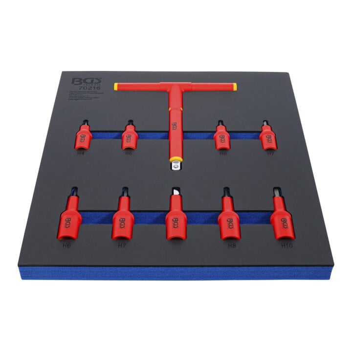 BGS Werkplaatswageninzet 2/3: VDE-bitset, aandrijving binnenvierkant 10 mm (3/8") / 12,5 mm (1/2"), binnenzeskant 4 - 10 mm, 10-dlg.