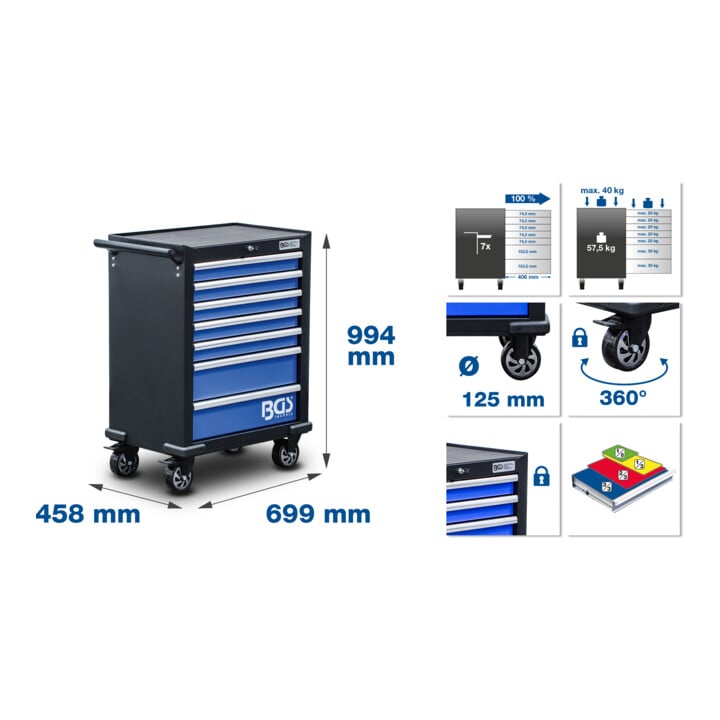 BGS Werkstattwagen, 7 Schubladen, leer
