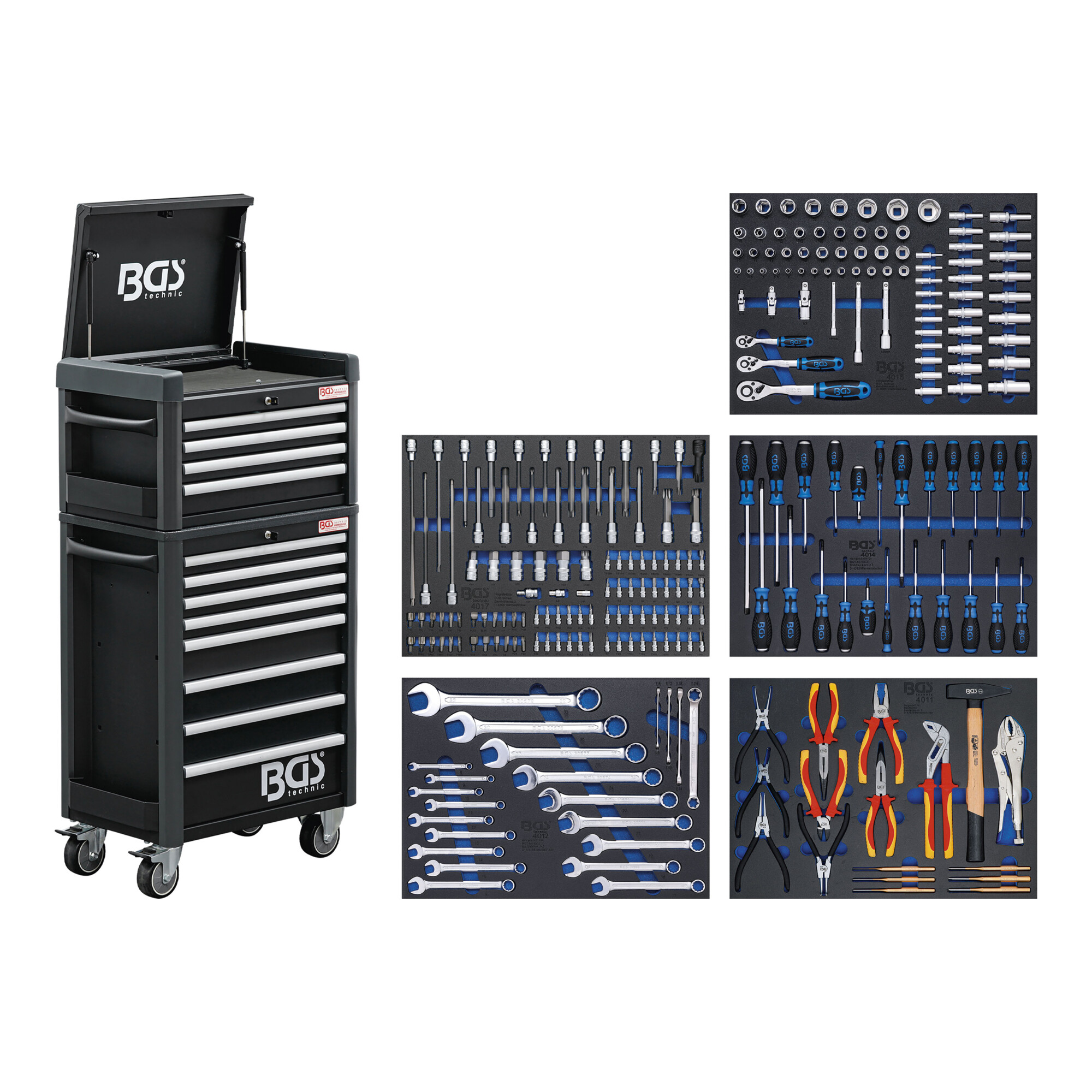 BGS Werkstattwagen Profi Standard Maxi, 12 Schubladen, mit 263 Werkzeugen ; BGS technic