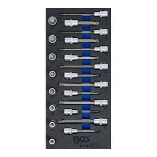 BGS Werkstattwageneinlage 1/3: Bit-Einsatz-Satz Antrieb Innenvierkant 12,5 mm (1/2 Zoll) Innenvielzahn (für XZN) 22 teilig