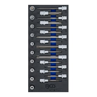 BGS Werkstattwageneinlage 1/3: Bit-Einsatz-Satz Antrieb Innenvierkant 12,5 mm (1/2 Zoll) T-Profil (für TX) 26 teilig