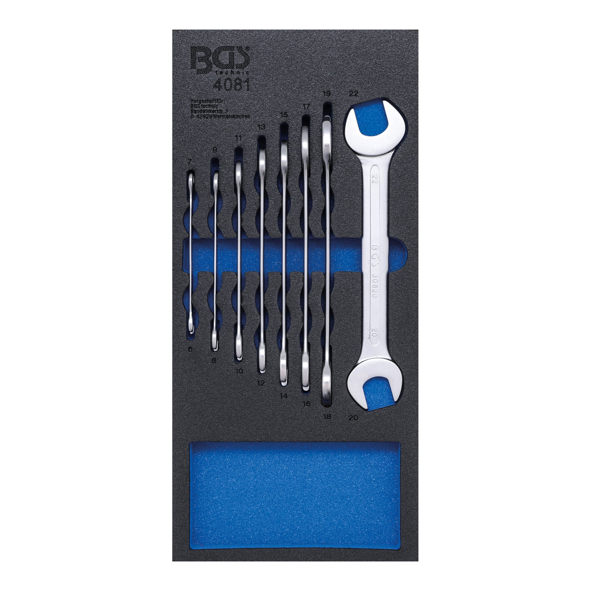 BGS Werkstattwageneinlage 1/3: Doppel-Maulschlüssel-Satz SW 6 - 22 mm 8 teilig ; BGS technic