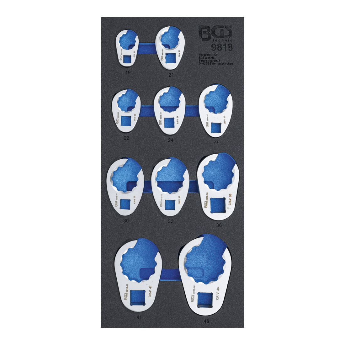 BGS Werkstattwageneinlage 1/3: Hahnenfußschlüssel-Satz 9818, 10 mm / 12,5 mm (1/2") / 20 mm (3/4"), 10-tlg.