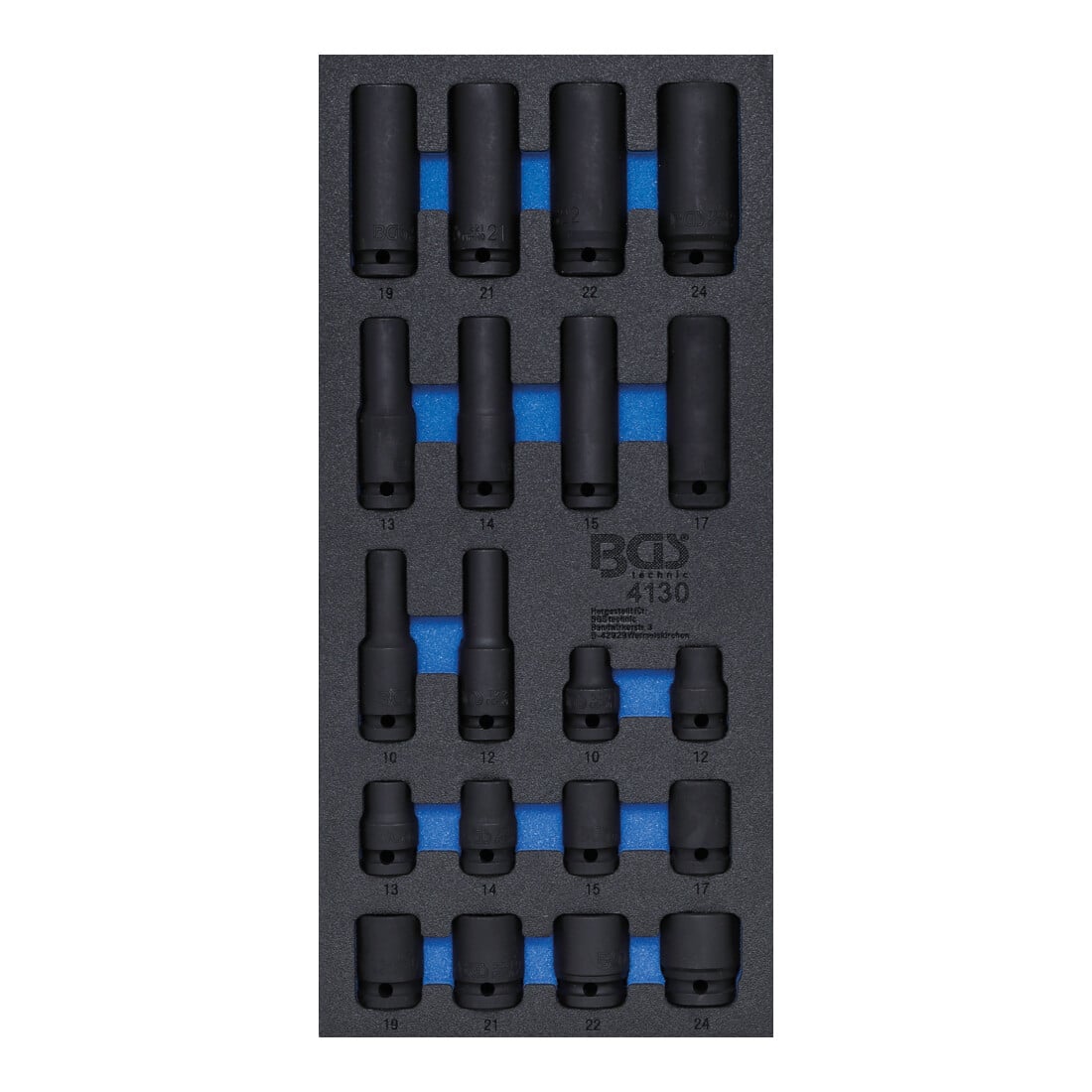 BGS Werkstattwageneinlage 1/3: Kraft-Steckschlüssel-Einsätze Sechskant 12,5 mm (1/2 Zoll) 10 - 24 mm 20 teilig