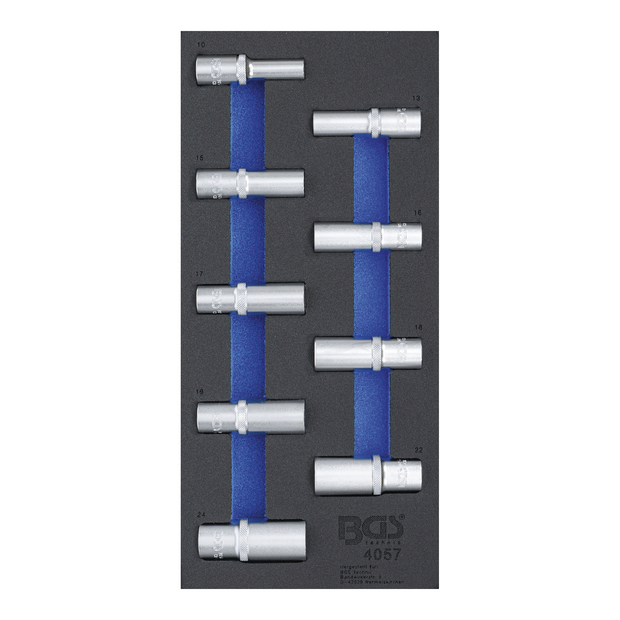BGS Werkstattwageneinlage 1/3: Steckschlüssel-Einsätze Sechskant 12,5 mm (1/2 Zoll) 10-24 mm tief 9 teilig ; BGS technic