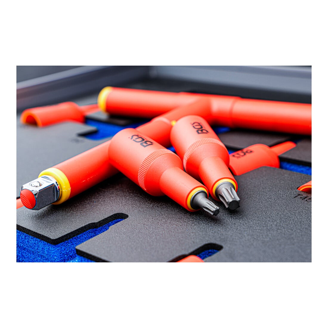 BGS Werkstattwageneinlage 2/3: VDE-Bit-Einsatz-Satz 70217, Antrieb Innenvierkant 12,5 mm (1/2"), T-Profil (für TX) T20 - T55, 10-tlg.