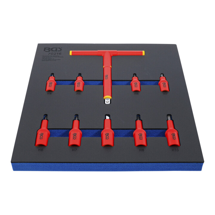 BGS Werkstattwageneinlage 2/3: VDE-Bit-Einsatz-Satz, Antrieb Innenvierkant 10 mm (3/8") / 12,5 mm (1/2"), Innensechskant 4 - 10 mm, 10-tlg.