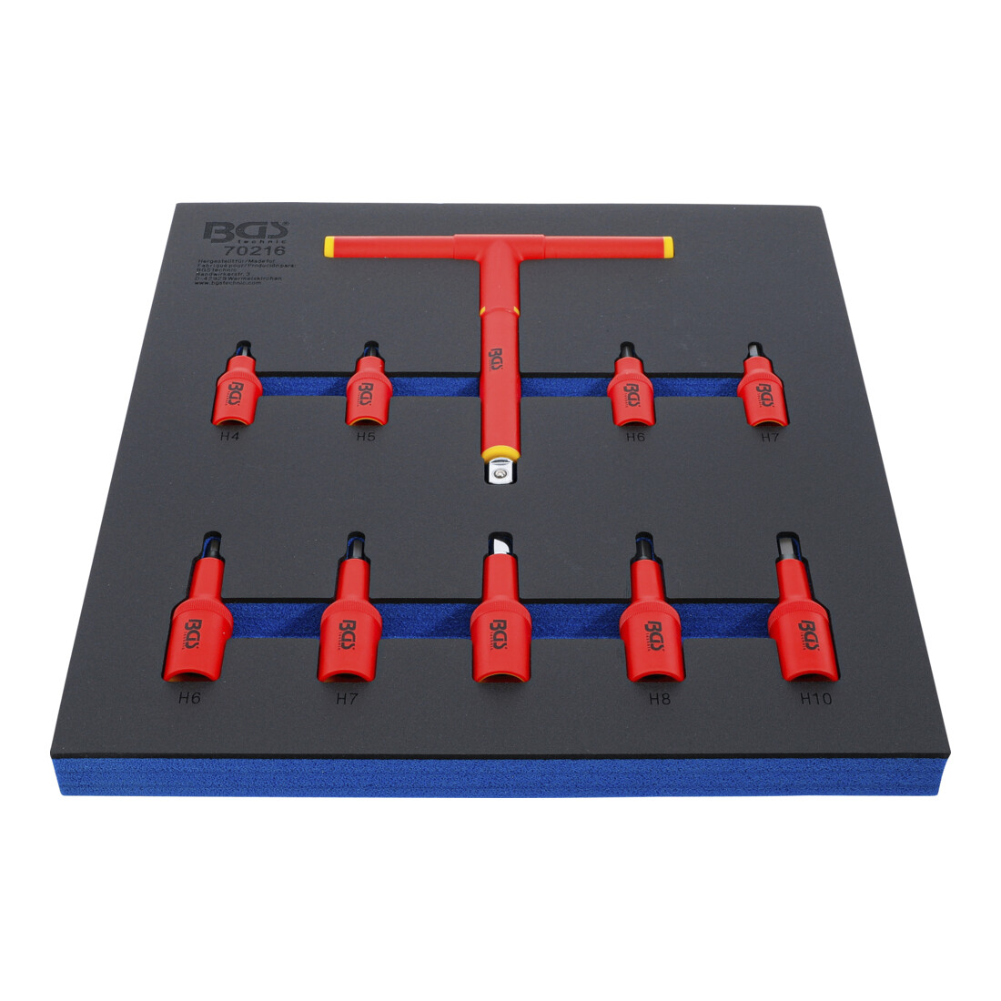BGS Werkstattwageneinlage 2/3: VDE-Bit-Einsatz-Satz, Antrieb Innenvierkant 10 mm (3/8") / 12,5 mm (1/2"), Innensechskant 4 - 10 mm, 10-tlg.