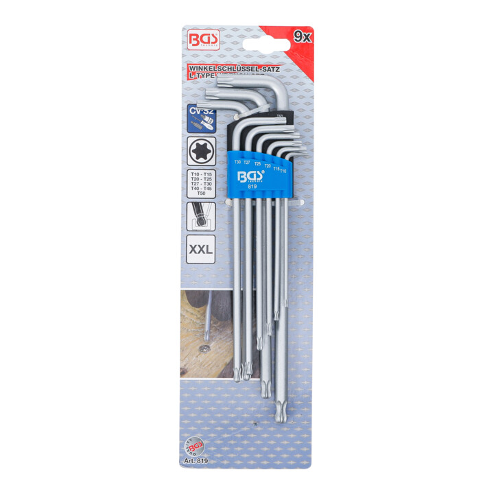 BGS Winkelschlüssel-Satz extra lang T-Profil (für TX) mit Kugelkopf T10 - T50 9-tlg.