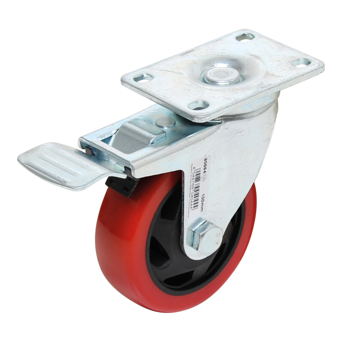 BGS Zwenkwiel met rem | rood/zwart | Ø 100 mm