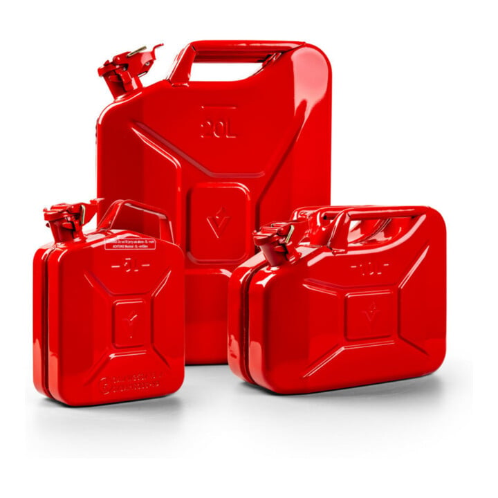 Bidon de carburant 20 l rouge feu RAL 3000 acier bleu