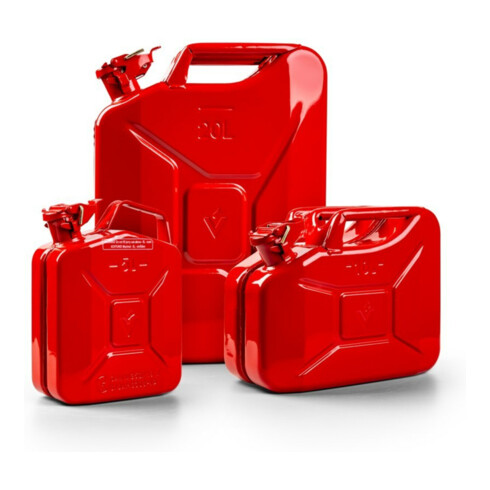 Bidon de carburant 20 l rouge feu RAL 3000 acier bleu
