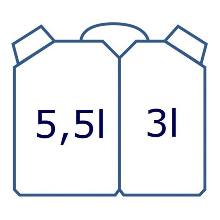 Bidon double p. carburant contenu 5,5 + 3 l L. 316 x l. 145 x H. 312 mm rouge