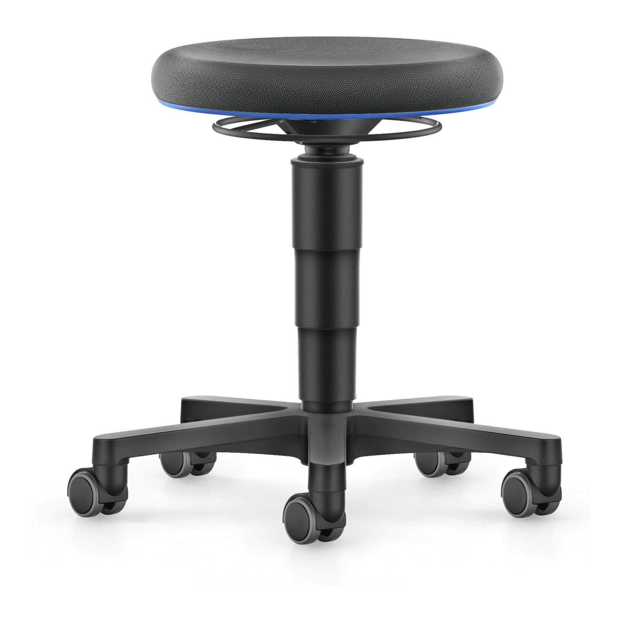 bimos Allround Hocker mit Rollen, Supertec schwarz, Sitzh.450-650 mm, Farbring blau