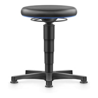 bimos Allround tabouret avec patins, similicuir noir, hauteur d'assise 450-650 mm, anneau de couleur bleu
