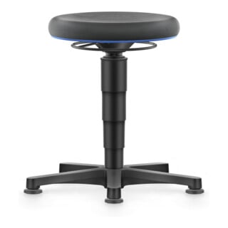 bimos Allround tabouret avec patins, Supertec noir, hauteur d'assise 450-650 mm, anneau de couleur bleu