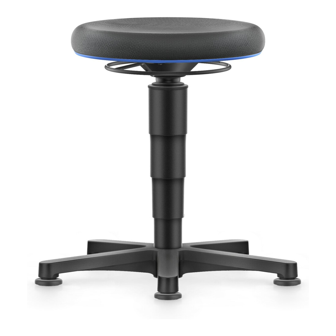 bimos Allround tabouret avec patins, Supertec noir, hauteur d'assise 450-650 mm, anneau de couleur bleu