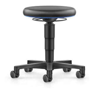 bimos Allround tabouret avec roulettes, similicuir noir, hauteur d'assise 450-650 mm, anneau de couleur bleu