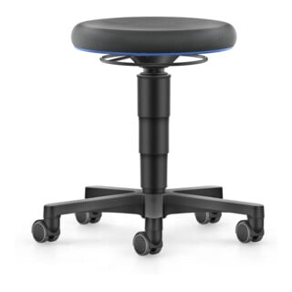 bimos Allround tabouret avec roulettes, Supertec noir, hauteur d'assise 450-650 mm, anneau de couleur bleu
