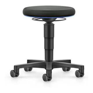 bimos Allround tabouret avec roulettes, tissu noir, hauteur d'assise 450-650 mm, anneau de couleur bleu