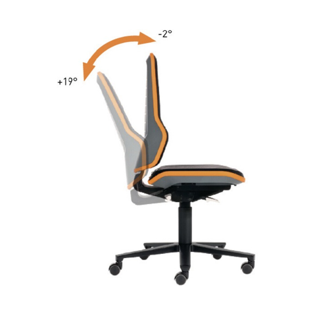 bimos Arbeitsdrehstuhl Neon m.Rollen orange Sitz-H450-620mm Permanentkontakt