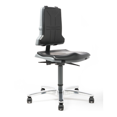 bimos Arbeitsdrehstuhl Sintec 160 mit PU-Schaum schwarz Sitzhöhe 450-600 mit Gleiter und Rollen